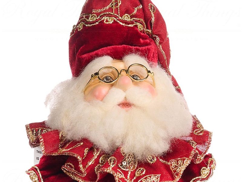 J 57010 Goodwill Christmas Ornaments Victorian Brocade Santa Mrs Claus Head Ornament Burgundy Gold Boy