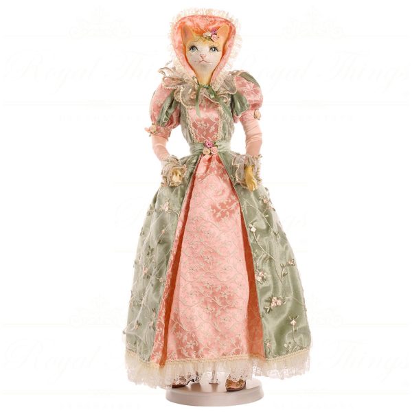 J 57100 Goodwill Christmas Dolls Hug In A Mug Cat Lady Doll With Stand Pink Green