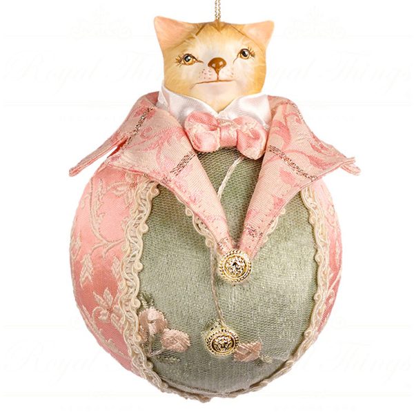 J 57102 Goodwill Christmas Balls Hug Cat Head On Ball Ornament Pink Green Boy