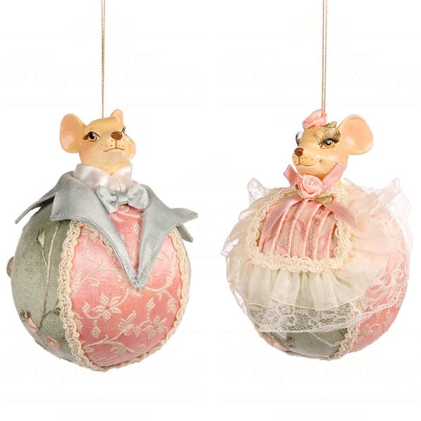 J 57103 Goodwill Christmas Ornaments Hug Mouse Head On Ball Ornament Pink Green