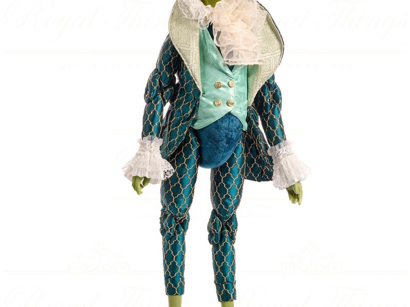 J 57200 Goodwill Christmas Dolls Jointed Lily Pond Gentleman Frog Doll Green Teal White