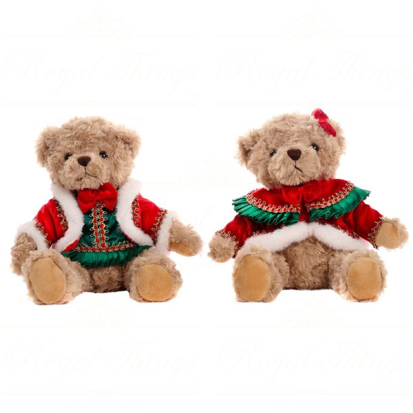 J 57259 Goodwill Christmas Decorative Items Family Feast Mr Mrs Bear Tabletop Brown Red Green
