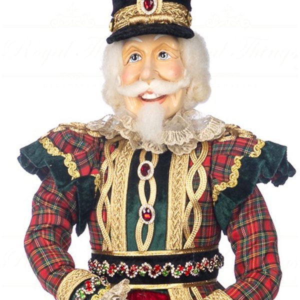 J 58400 Goodwill Christmas Dolls Tartan Nutcracker Doll With Stand Box Red Green Closeup