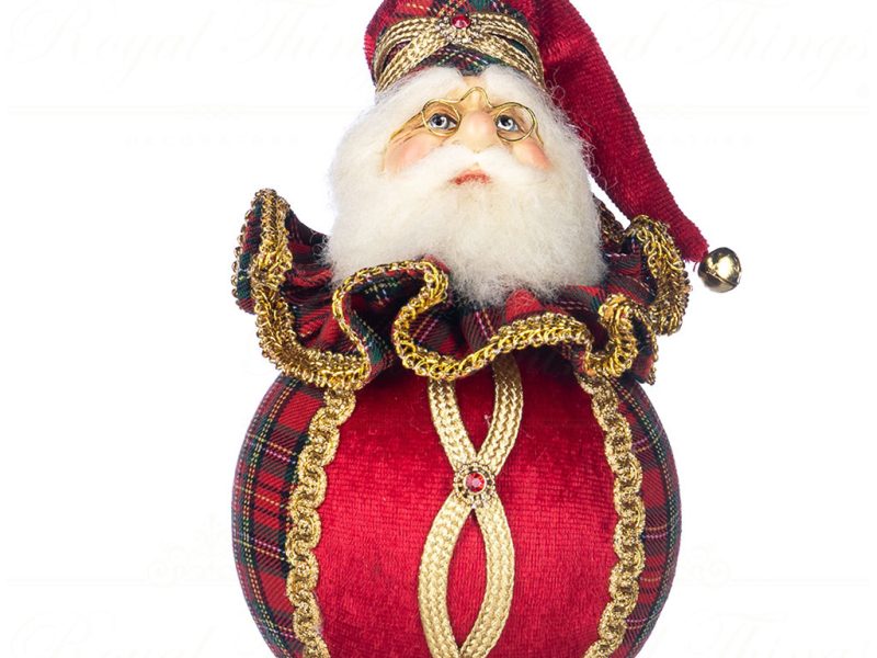 J 58404 Goodwill Christmas Ornaments Tartan Santa Head On Ball Ornament Red Green Vari Redfront