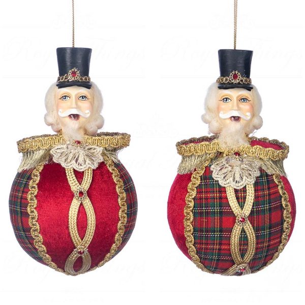 J 58407 Goodwill Christmas Ornaments Tartan Nutcracker Head On Ball Ornament Red