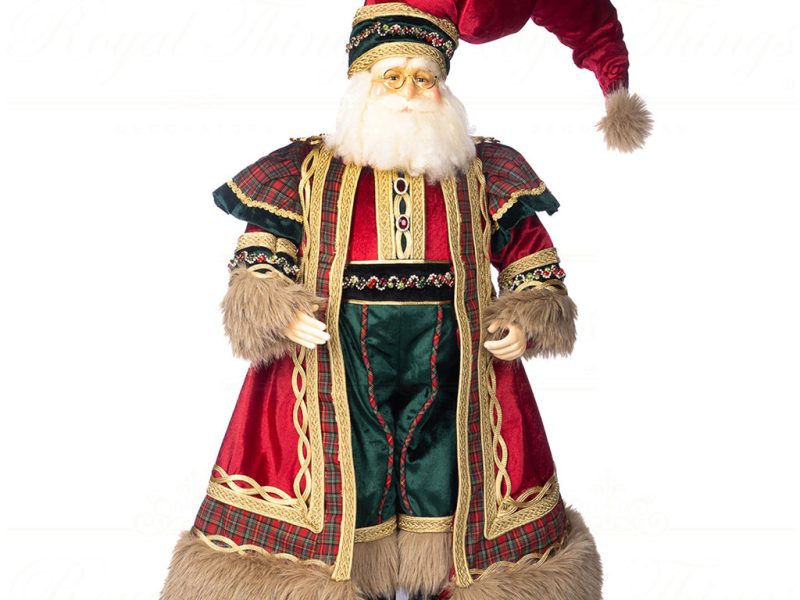 J 58408 Goodwill Christmas Dolls Tartan Santa Doll With Stand Box Red Green
