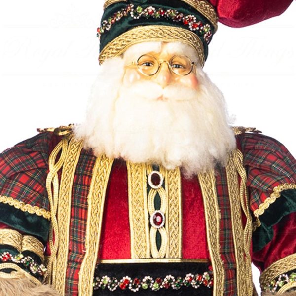 J 58408 Goodwill Christmas Dolls Tartan Santa Doll With Stand Box Red Green Closeup