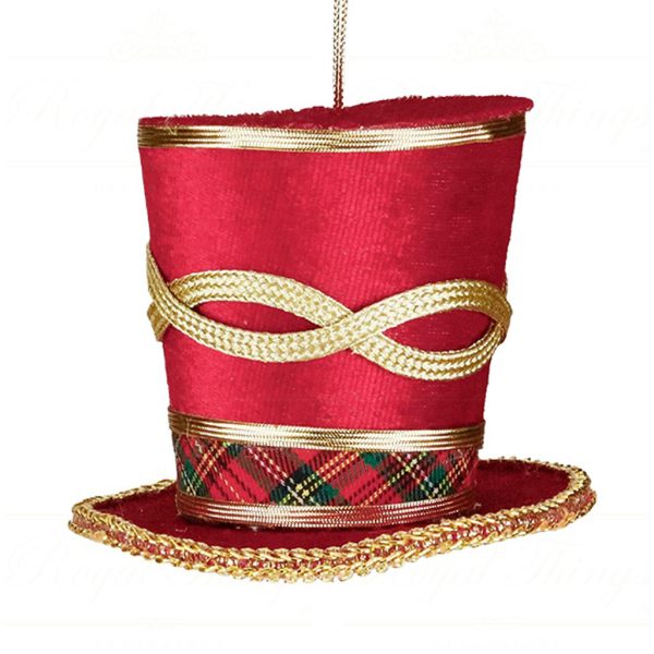J 58416 Goodwill Christmas Ornaments Tartan Velvet Top Hat Ornament Red Green Vari Red