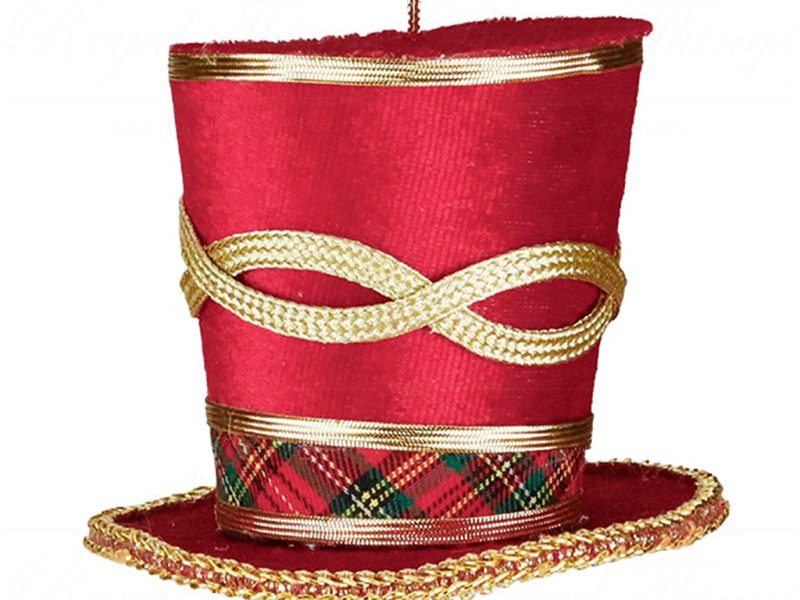 J 58416 Goodwill Christmas Ornaments Tartan Velvet Top Hat Ornament Red Green Vari Red
