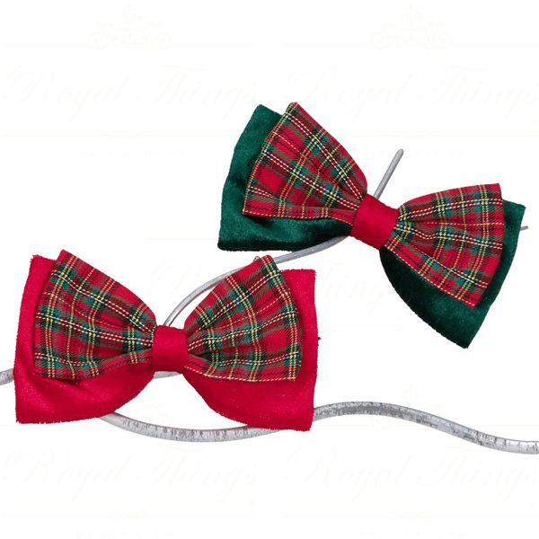 J 58419 Goodwill Christmas Ornaments Tartan Christmas Velvet Bowtie Clip On Ornament Green Red