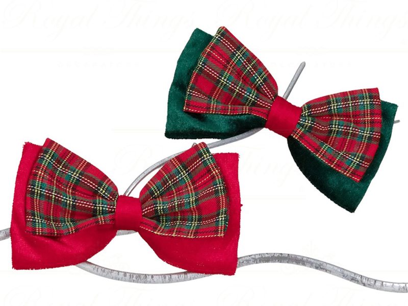J 58419 Goodwill Christmas Ornaments Tartan Christmas Velvet Bowtie Clip On Ornament Green Red