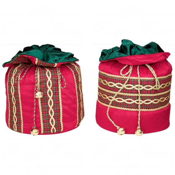 J 58421 Goodwill Christmas Decorative Items Tartan Velvet Display Gift Bag Tabletop Red Green