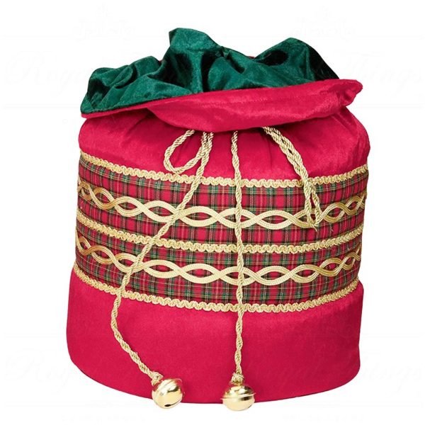 J 58421 Goodwill Christmas Decorative Items Tartan Velvet Display Gift Bag Tabletop Red Green Vari Horisontal
