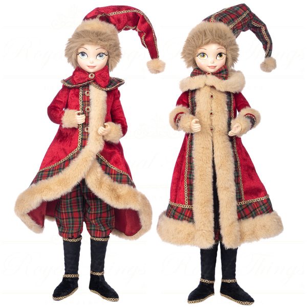 J 58424 Goodwill Christmas Dolls Tartan Xmas Boy Girl Doll Red Green
