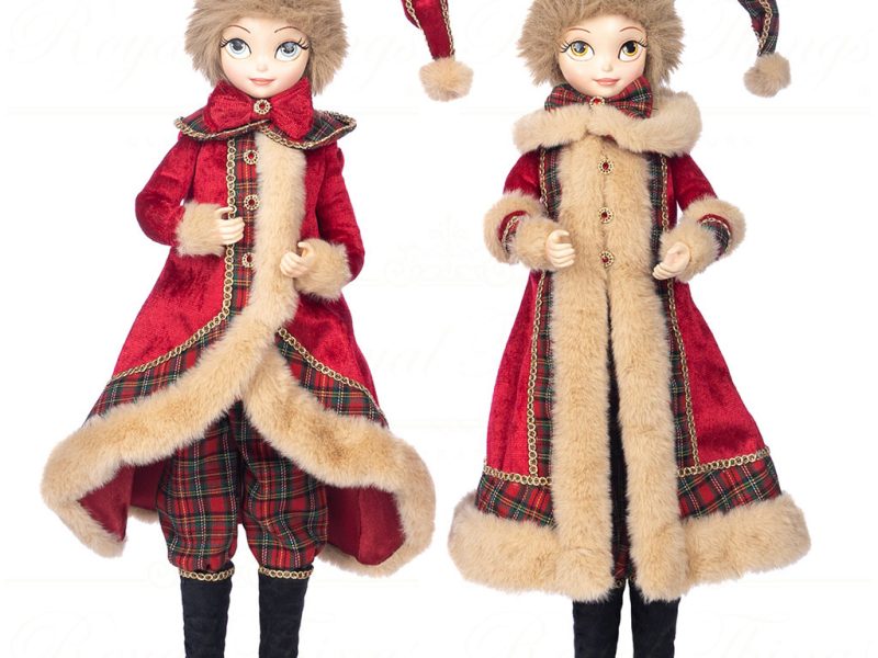 J 58424 Goodwill Christmas Dolls Tartan Xmas Boy Girl Doll Red Green