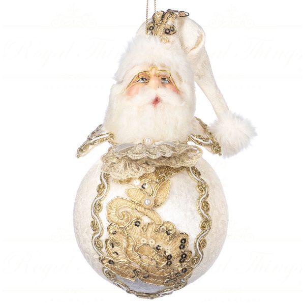 J 58452 Goodwill Christmas Ornaments Regal Santa Head On Ball Ornament Cream Vari Creamhat