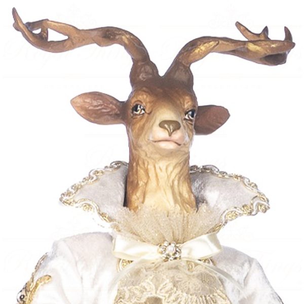 J 58453 Goodwill Christmas Dolls Regal Winter Gentleman Deer Doll With Stand Box Cream White Closeup 1