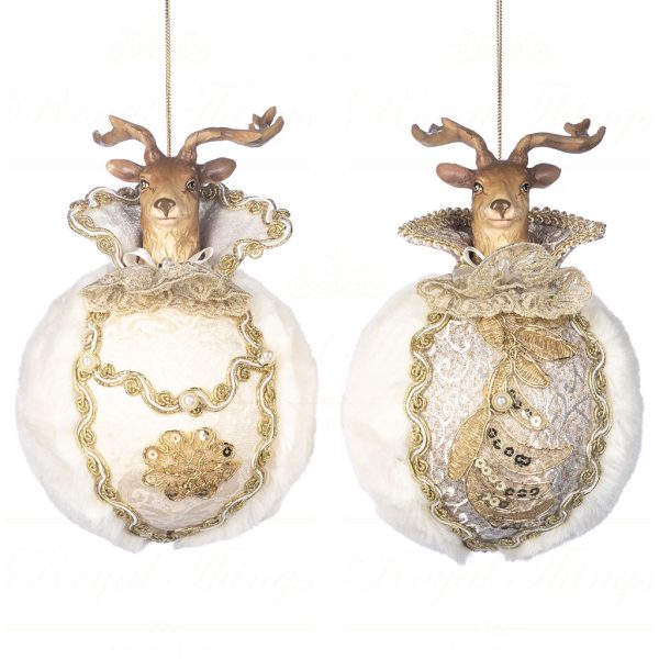 J 58454 Goodwill Christmas Ornaments Regal Deer Head On Ball Ornament Cream