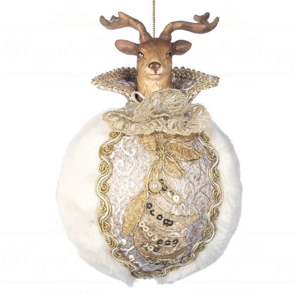 J 58454 Goodwill Christmas Ornaments Regal Deer Head On Ball Ornament Cream Vari Champagnefront