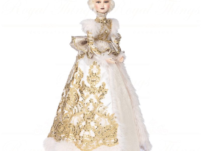 J 58455 Goodwill Christmas Dolls Regal Winter Lady Doll With Stand Box Cream