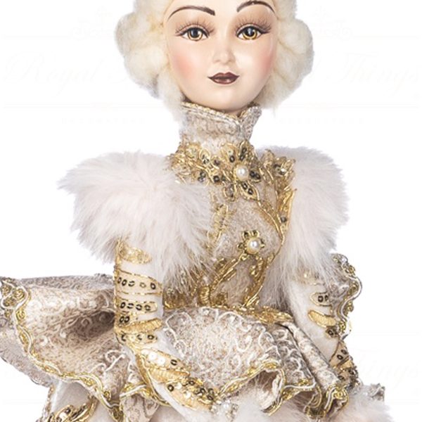 J 58455 Goodwill Christmas Dolls Regal Winter Lady Doll With Stand Box Cream Closeup
