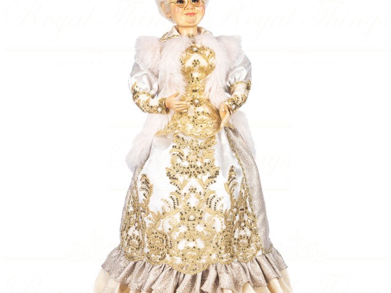 J 58457 Goodwill Christmas Dolls Regal Winter Mrs Claus Doll With Stand Box Cream