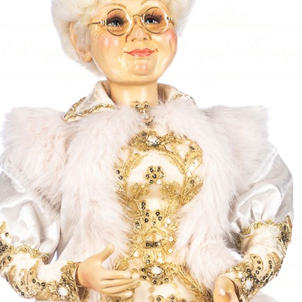 J 58457 Goodwill Christmas Dolls Regal Winter Mrs Claus Doll With Stand Box Cream Closeup