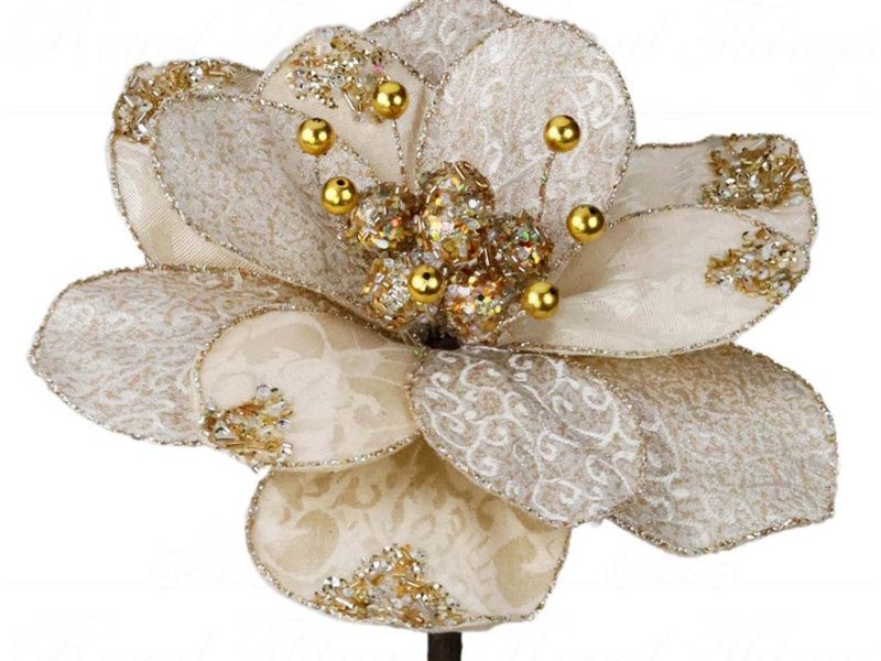 J 58461 Goodwill Christmas Decorative Items Regal Winter Magnolia Flower Stem Cream