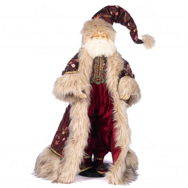 J 58503 Goodwill Christmas Dolls Banquet Santa Doll With Stand Box Burgundy Cream
