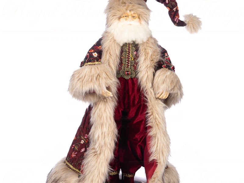 J 58503 Goodwill Christmas Dolls Banquet Santa Doll With Stand Box Burgundy Cream