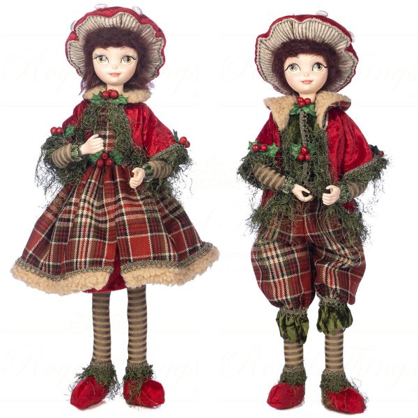 J 58557 Goodwill Christmas Dolls Woodland Bedtime Boy Girl Doll Red Green