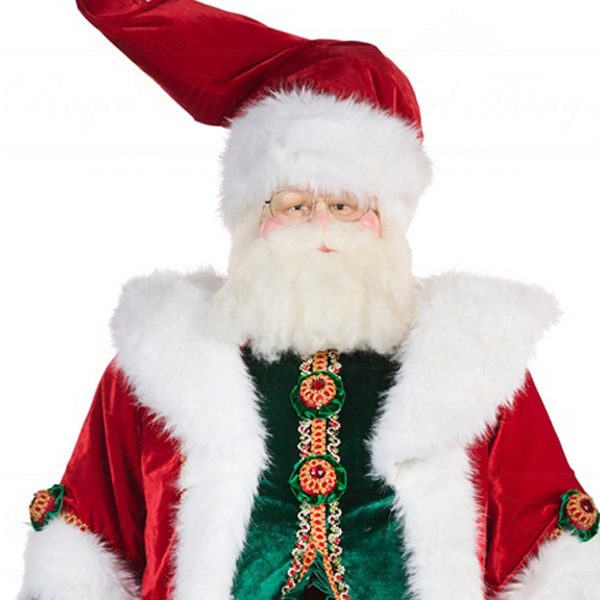 J 58751 Goodwill Christmas Dolls Gingerbread Town Santa Life Size Doll Red Green Gold Closeup