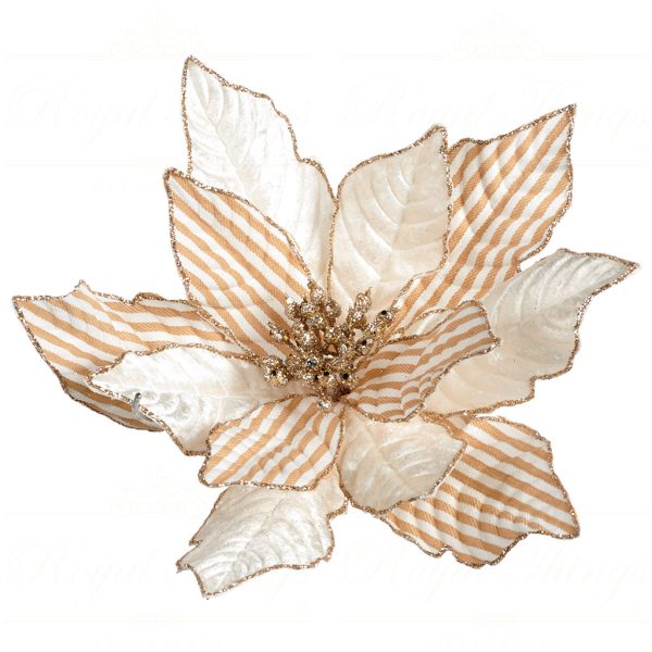 J 61258 Goodwill Christmas Flowers Willow Striped Poinsettia On Clip Cream Gold