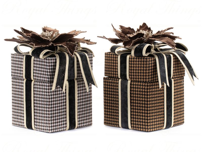 J 61574 Goodwill Decorative Items Country Club Houndstooth Gift Box Brown Cream