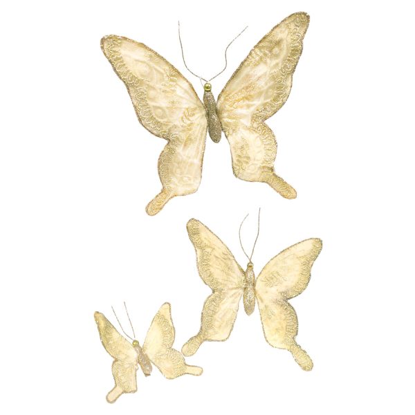 J 62064 Goodwill Christmas Ornaments Brocade Once Upon Butterfly On Clip Cream