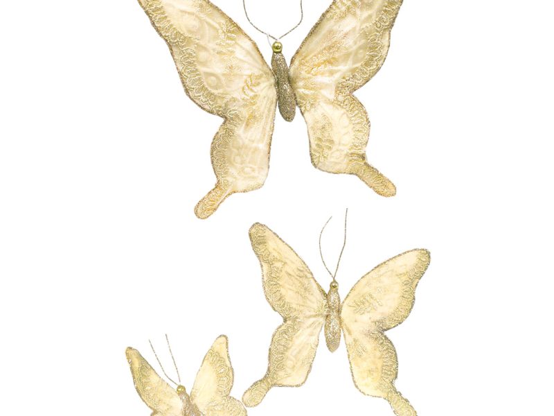 J 62064 Goodwill Christmas Ornaments Brocade Once Upon Butterfly On Clip Cream