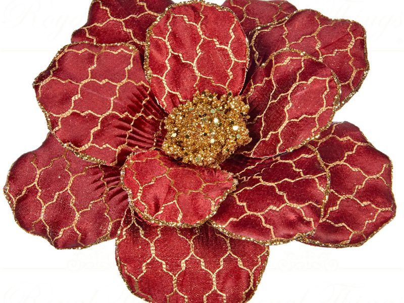 J 63110 Goodwill Christmas Flowers Net Magnolia Burgundy Gold