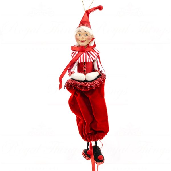 Kc 05 12293 Katherines Collection Christmas Ornaments Northpole Elf With Dangle Legs Ornament Green Red Detail