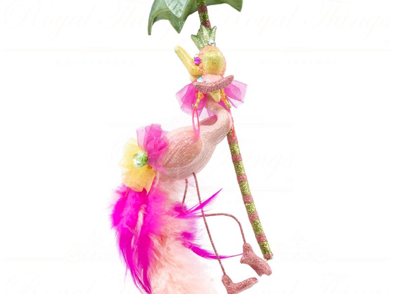 Kc 05 12435 Katherines Collection Christmas Ornaments Flamingo Palmtree Ornament Pink Green Yellow