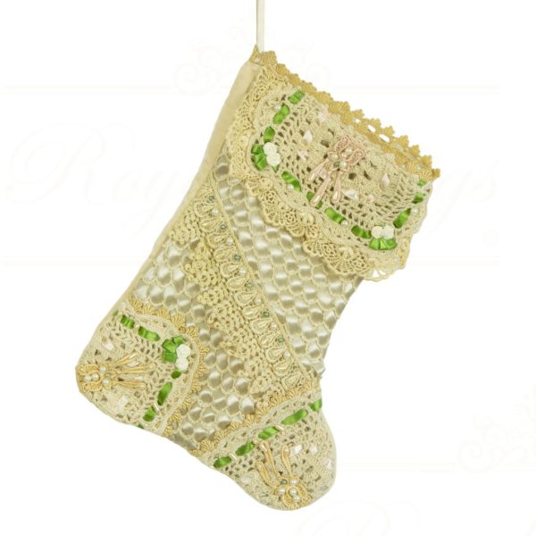Kc 05 12797 Katherine S Collection Christmas Stockings Pearls And Roses Stocking Cream Pink Blue Green Vari Green