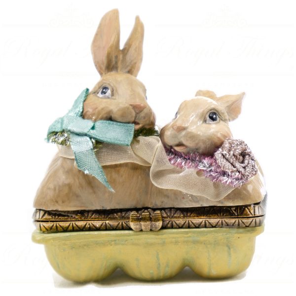 Kc 07 70431 Katherines Collection Christmas Decorative Items Bunny Crate With 6 Bunny Hatching Eggs Tabletop Brown Blue Purple