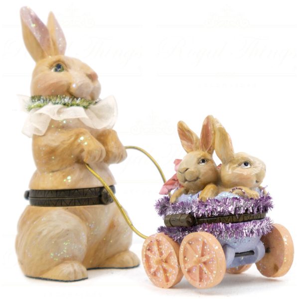 Kc 07 70438 Katherines Collection Christmas Decorative Items Rabbit Family Cart Surprise Box Tabletop Brown Purple Green