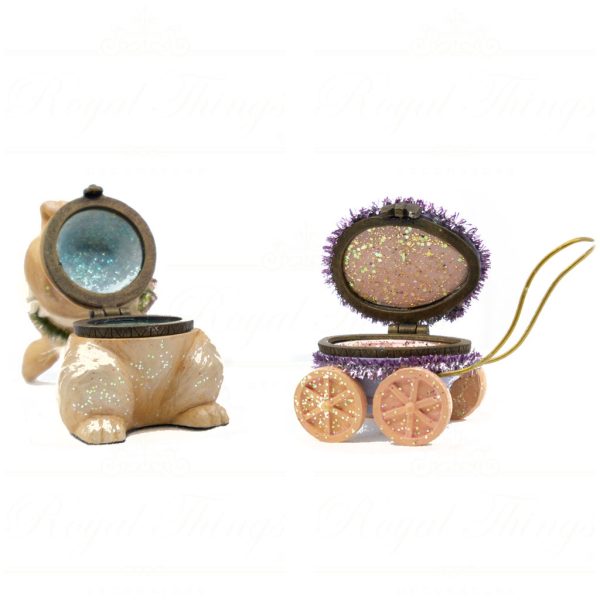 Kc 07 70438 Katherines Collection Christmas Decorative Items Rabbit Family Cart Surprise Box Tabletop Brown Purple Green Detail