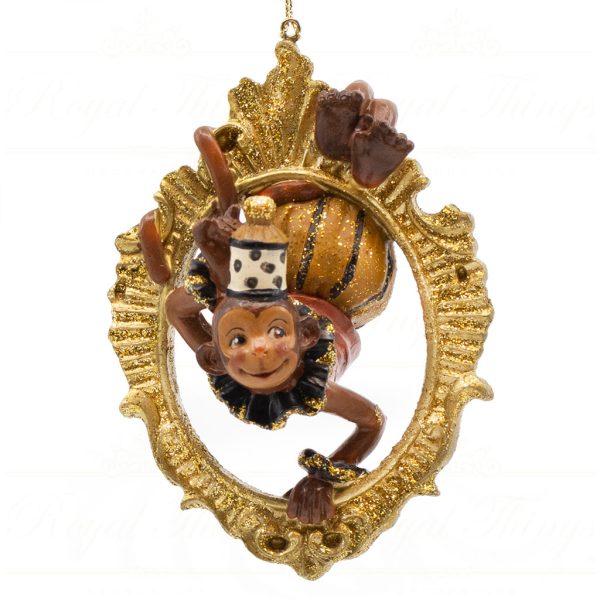 Kc 07 70674 Katherines Collection Christmas Ornaments Safari Music Monkey In Frame Ornament Crème Gold Zwart Detail1