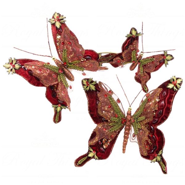 Kc 11 32363 Katherines Collection Christmas Ornaments Grand Chateau Butterfly On Clip Burgundy Red Green