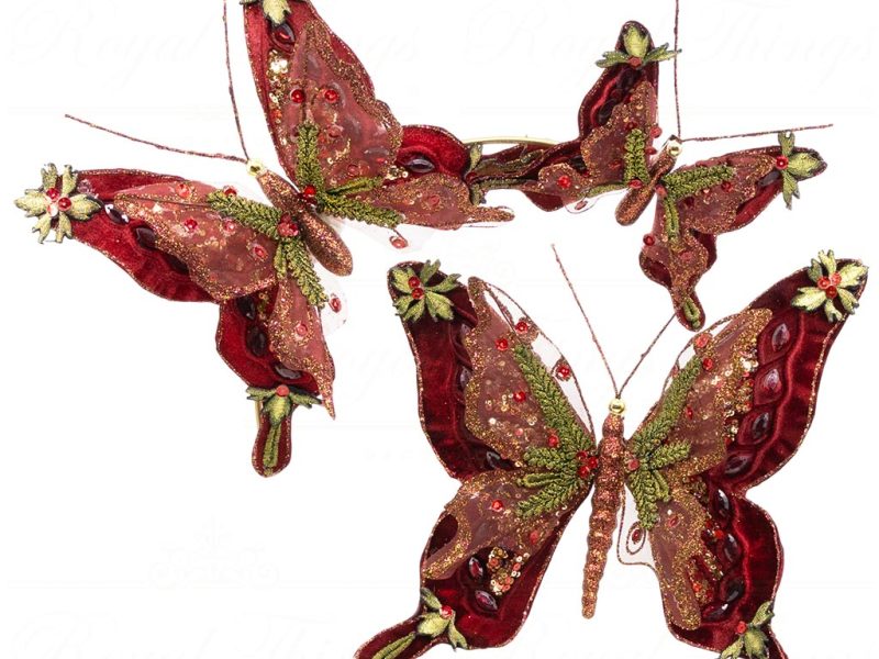 Kc 11 32363 Katherines Collection Christmas Ornaments Grand Chateau Butterfly On Clip Burgundy Red Green