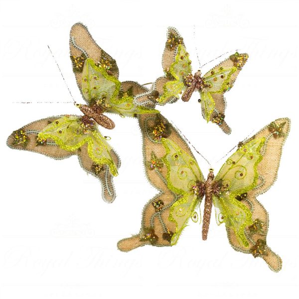 Kc 11 32398 Katherines Collection Christmas Ornaments Woodland Butterfly On Clip Brow Beige Green