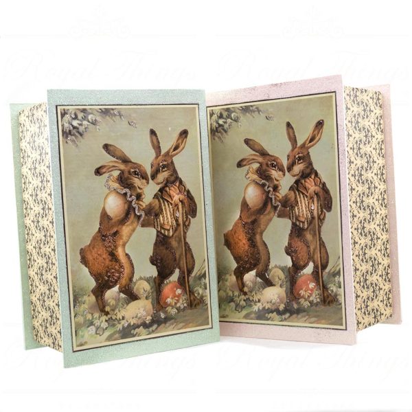 Kc 28 28373 Katherines Collection Christmas Decorative Items Vintage Tinsel Hare In Box Tabletop Green Pink Brown