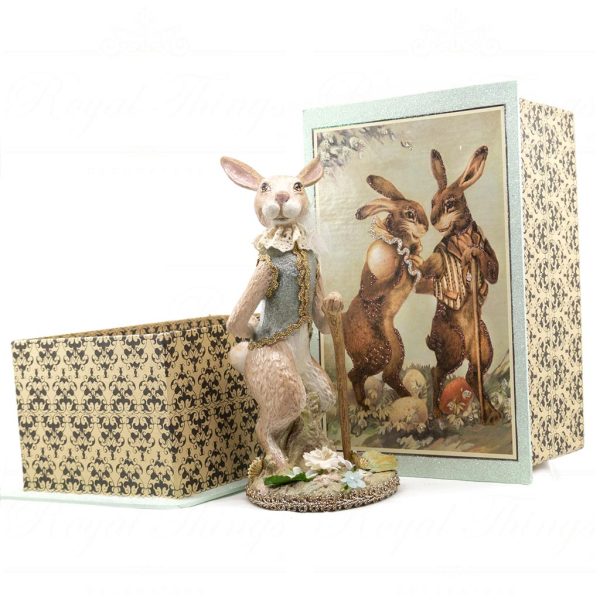 Kc 28 28373 Katherines Collection Christmas Decorative Items Vintage Tinsel Hare In Box Tabletop Green Pink Brown Detail