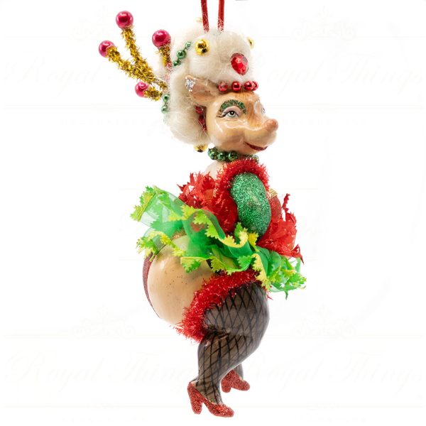 Kc 28 28929 Katherines Collection Christmas Ornaments Christmas Chubby Reindeer Cancan Ornament Green Red Cream Detail1